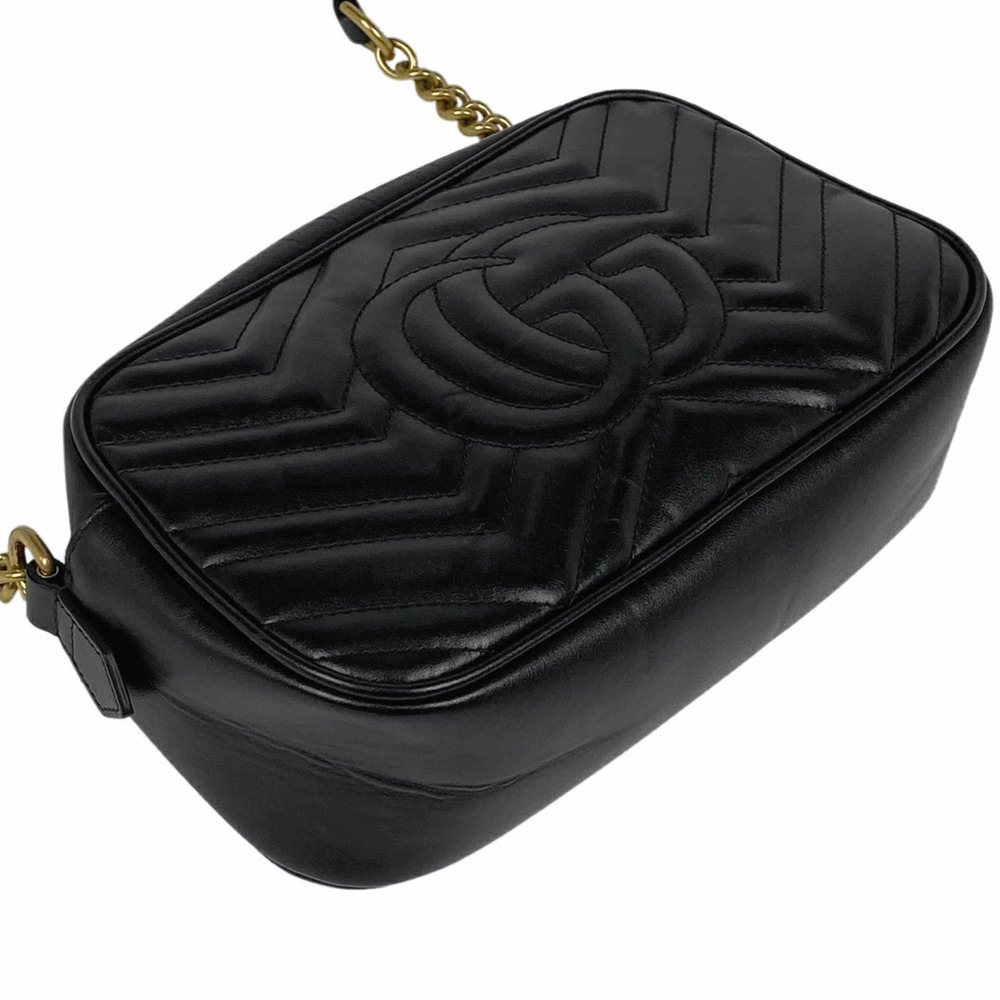 Gucci GG Marmont Chain Shoulder Bag Double GG Crossbody Leather Black - Picture 2 of 7